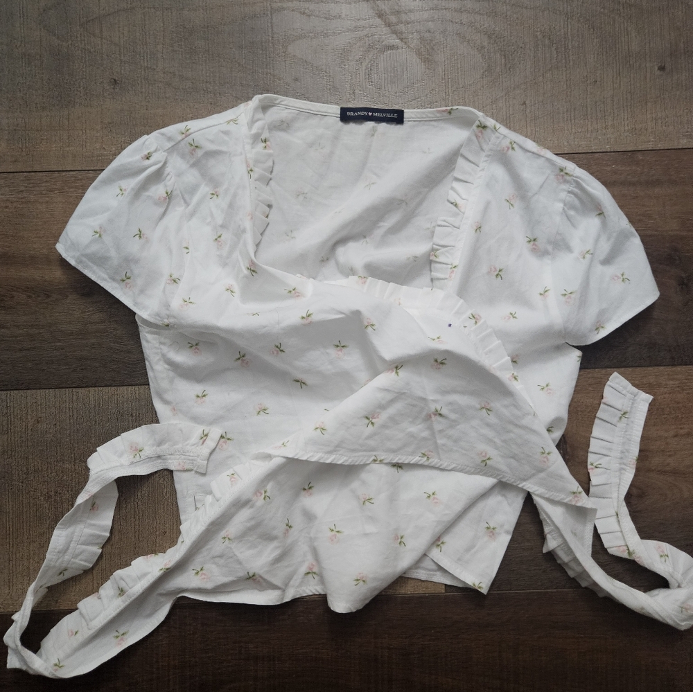 Brandy Melville White Floral Top